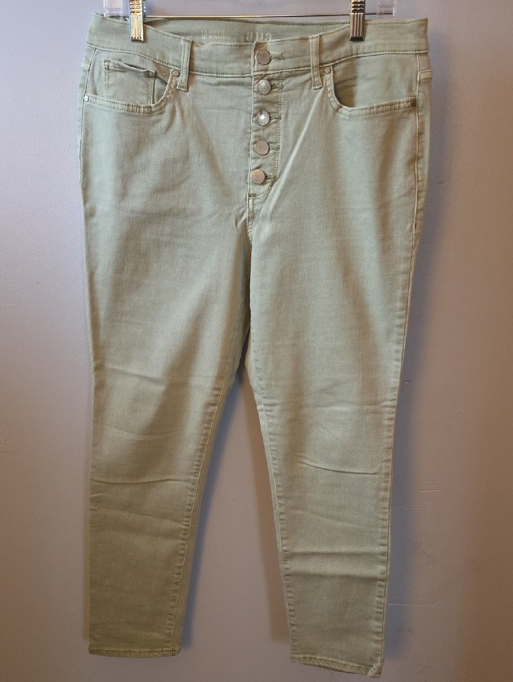 a.n.a Sage Green Skinny Ankle Jeans with Button-Fly
